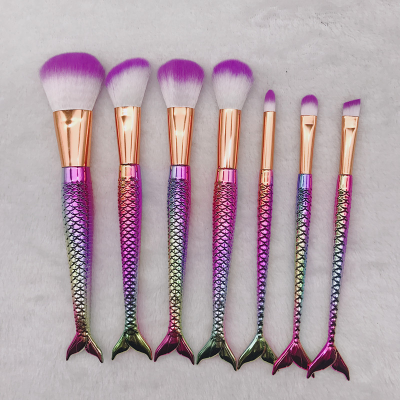 7 mermaid makeup brushes suit colorful gradient mermaid brush fishtail brush makeup beauty makeup tools