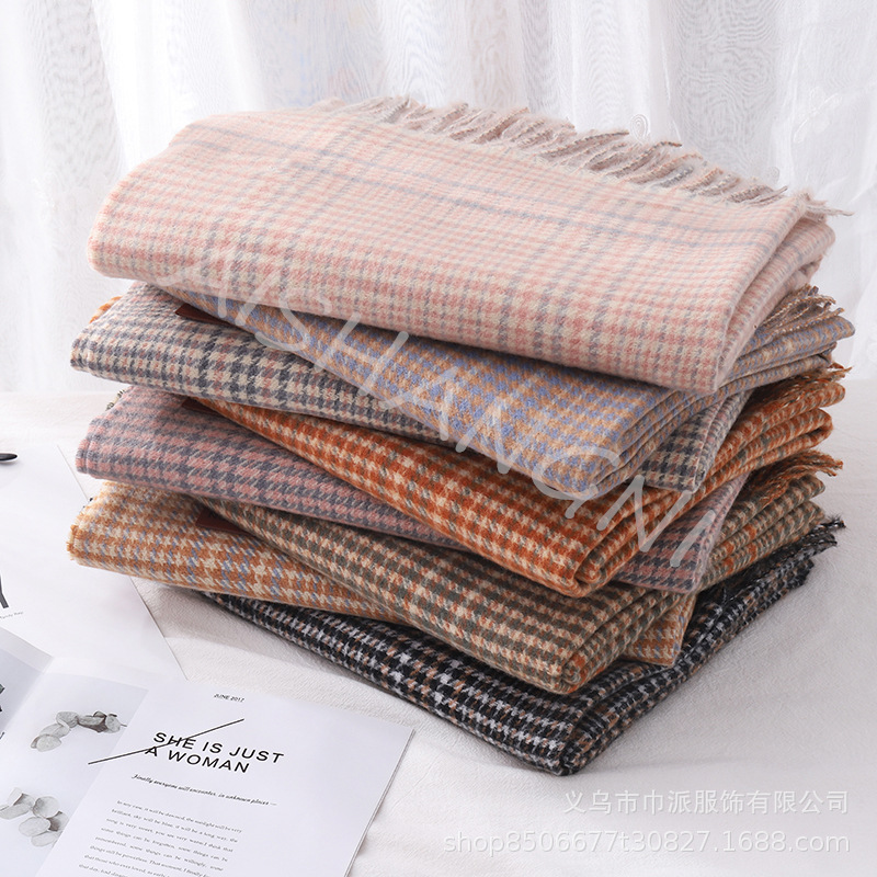 Women's Cashmere Plaid Houndstooth Scarf Shawl