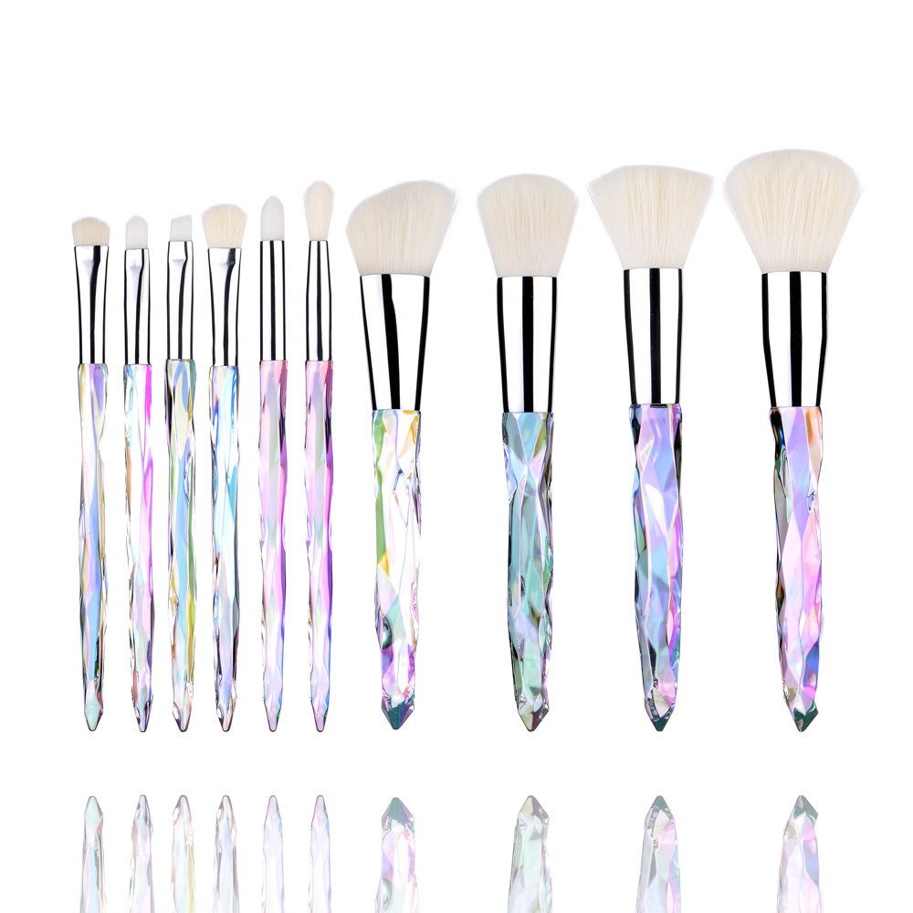 new 10 pcs transparent diamond handle makeup brush suit crystal glass eye foundation beauty makeup tools