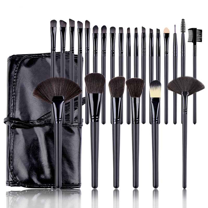 24 pcs black makeup brushes wood color makeup set makeup school beauty tools