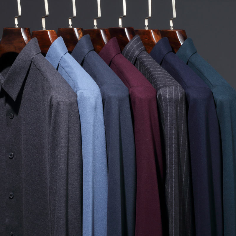 23 Autumn New Wool Knitted Seamless Shirt Men's High Luxury Stretch Non-Ironing Men's Shirt Casual Business Men's Clothing