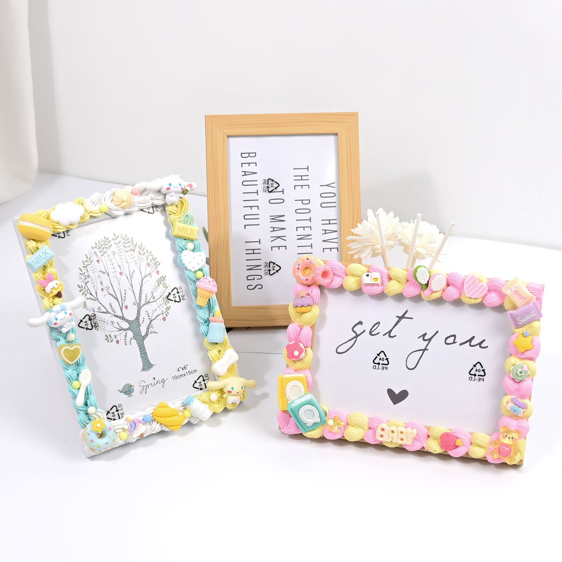 Cream Glue DIY Handmade Decorative 6-Inch Photo Frame Cute Cartoon Resin Accessories Simple Picture Frame