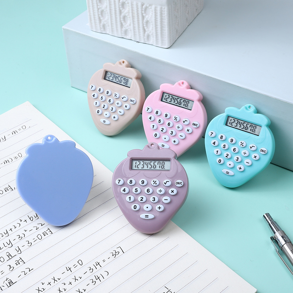Factory Direct Sales Korean Creative Mini 8-Bit Strawberry Electronic Calculator Mini Keychain Calculator Wholesale