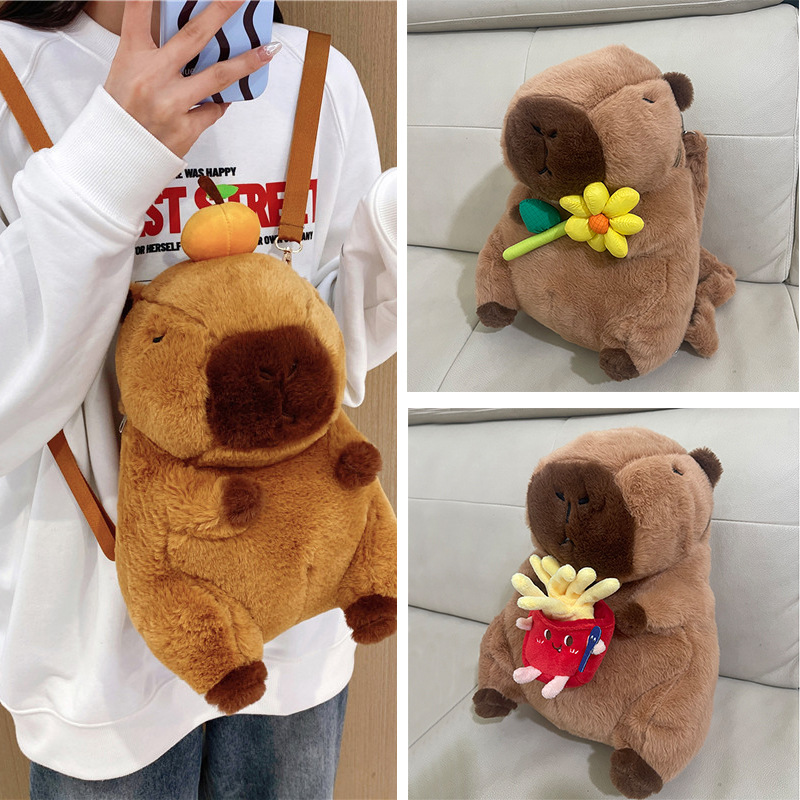 capabala plush bag backpack children's capybara bag plush school bag backpack cartoon doll prize claw doll