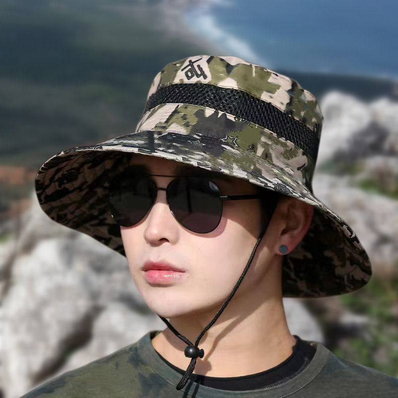 Men's Summer Camouflage Bucket Hat Mesh Fishing Sun Hat