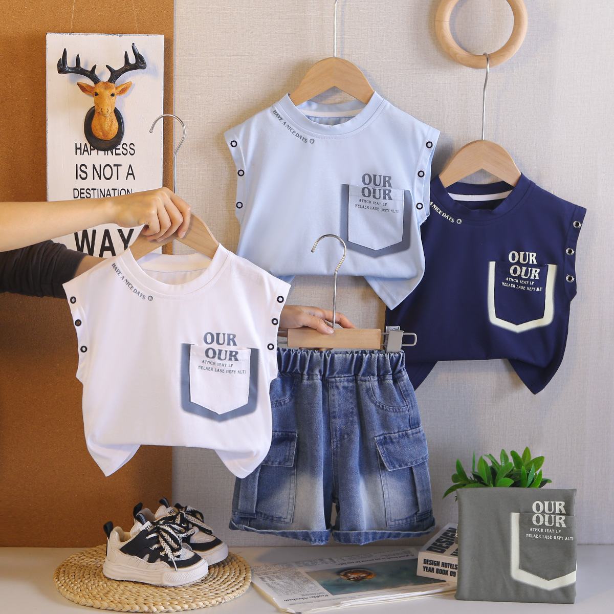 children's clothing boys summer suit fashion baby summer gym clothes baby children casual vest two-piece set wholesale