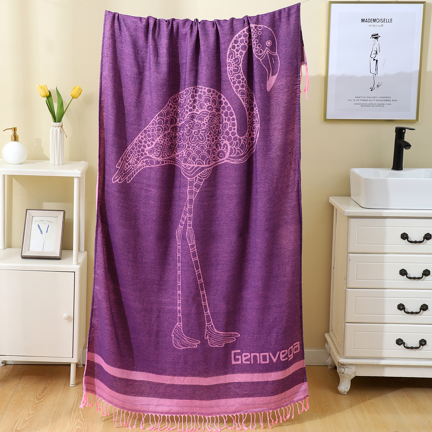Yarn-Dyed Jacquard Tassel Beach Towel Absorbent Outdoor Large Bath Towel